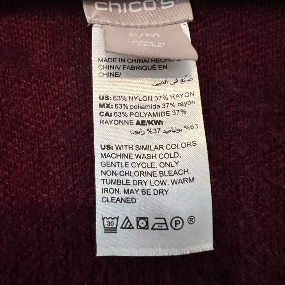 Chico’s like new 2 tone maroon fuzzy stretchy open cape, poncho sweater size S/M - Picture 4 of 4